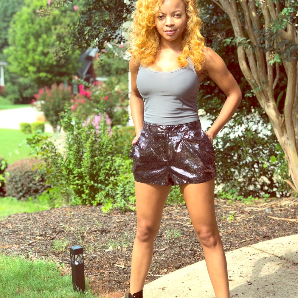 Black and silver sequin shorts